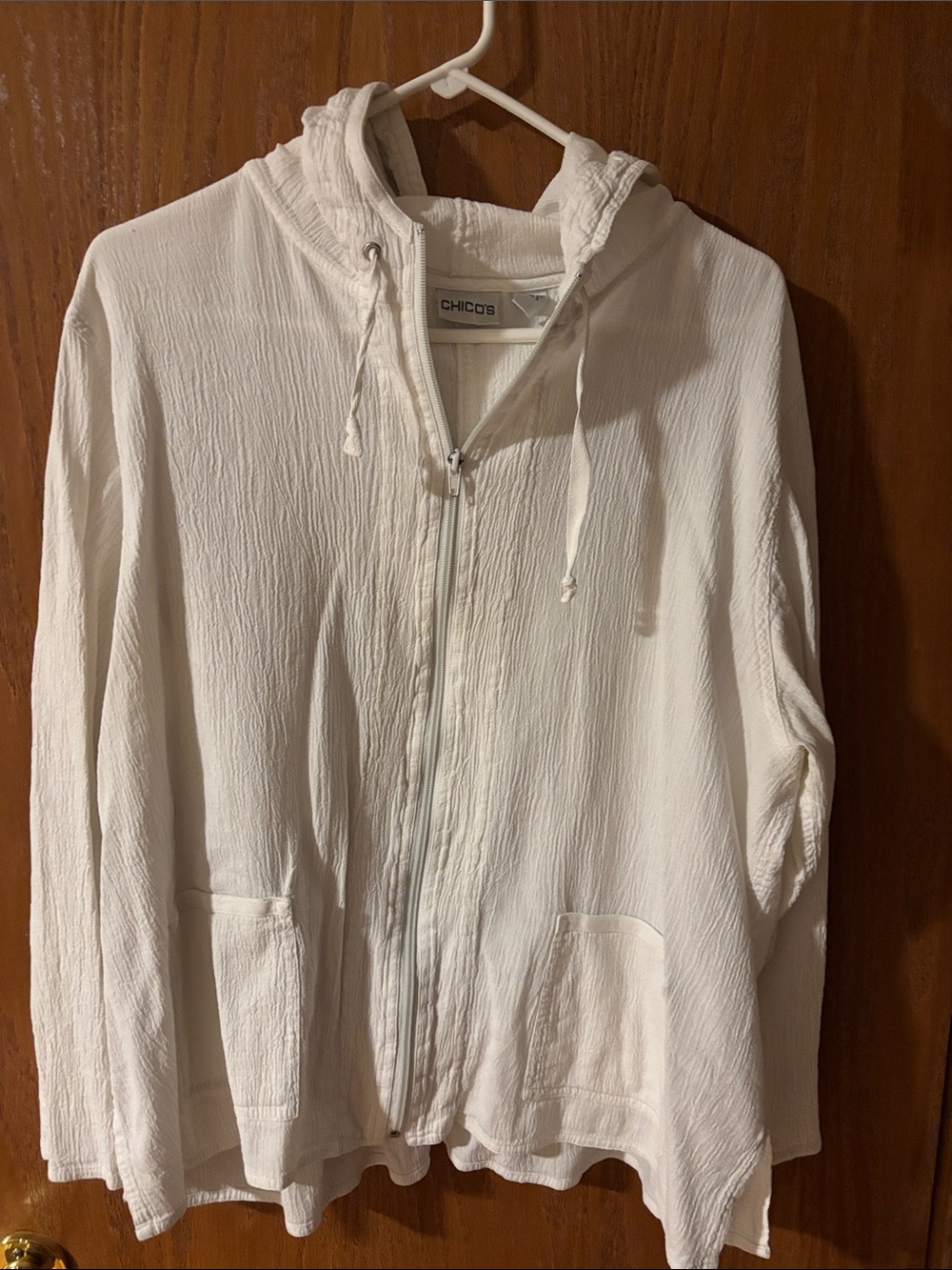 Chico's White Hooded Zip-Up Bomber Jacket